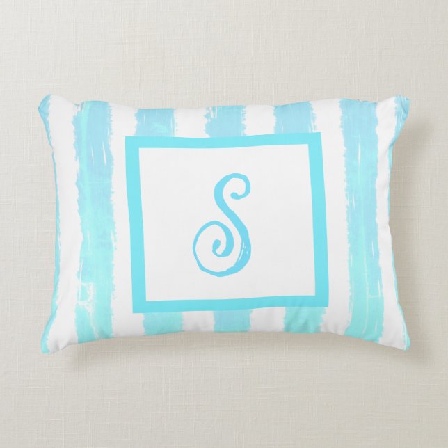 Momogram Blue Watercolor Geometric Rand Prydnadskudde (Framsidan)