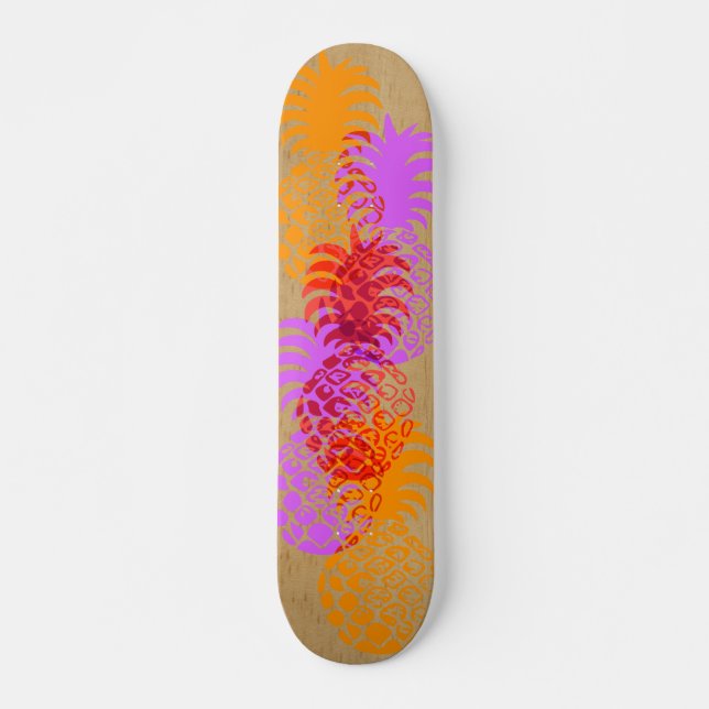 Momona Pineapple Hawaiian Tropical Faux Wood Skateboard Bräda 21,5 Cm (Framsida)