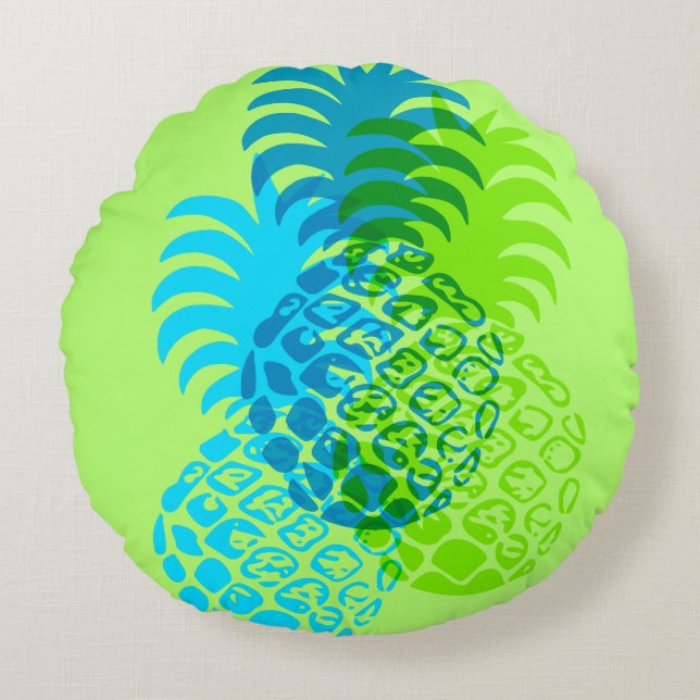 Momona Pineapple Hawaiian Tropical Reversible Rund Kudde (Framsidan)