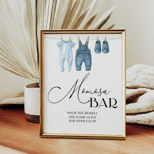 Momosa Bar Denim Blå Jean Baby Shower Skylt