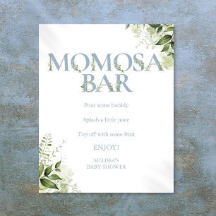 Momosa Bar Grönska Dammblå Baby Shower Poster