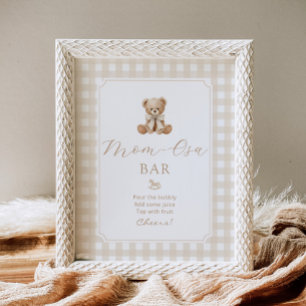 Momosa bar nallebjörn neutral gingham poster