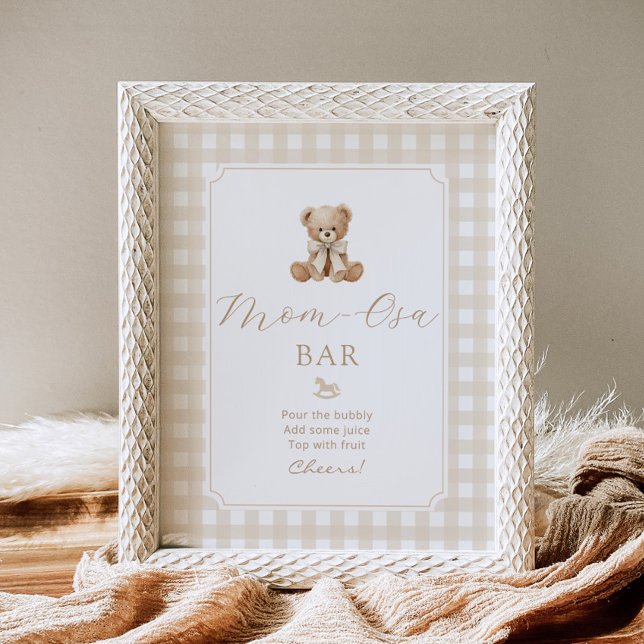 Momosa bar nallebjörn neutral gingham poster (Skapare uppladdad)