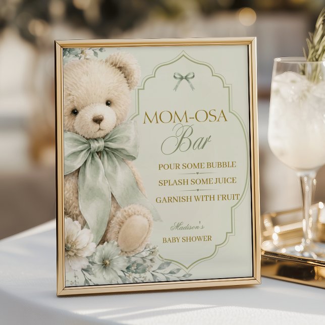 Momosa Bar skylt Sagegrön Teddybjörn (Skapare uppladdad)