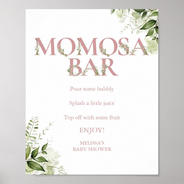 Momosa Greenery Pub Dusty Ro Rosa Baby Shower Poster (Framsidan)