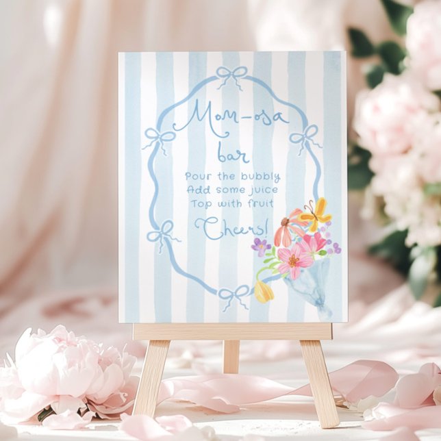 Momosa Pub Blue Whimsical Blommigt Baby Shower Poster (Skapare uppladdad)