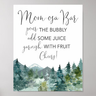 Momosa pub mimosa, rustik duschskylt för bergsbebi poster