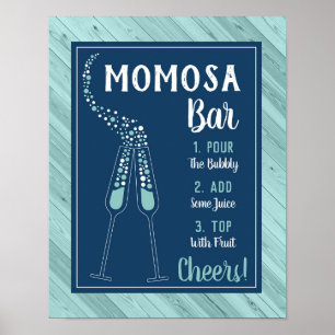 Momosa Pub Sign, Blue and Aqua Poster