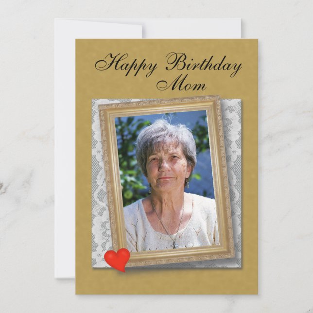 Mom's Birthday framed photo, lace and heart Kort (Framsida)