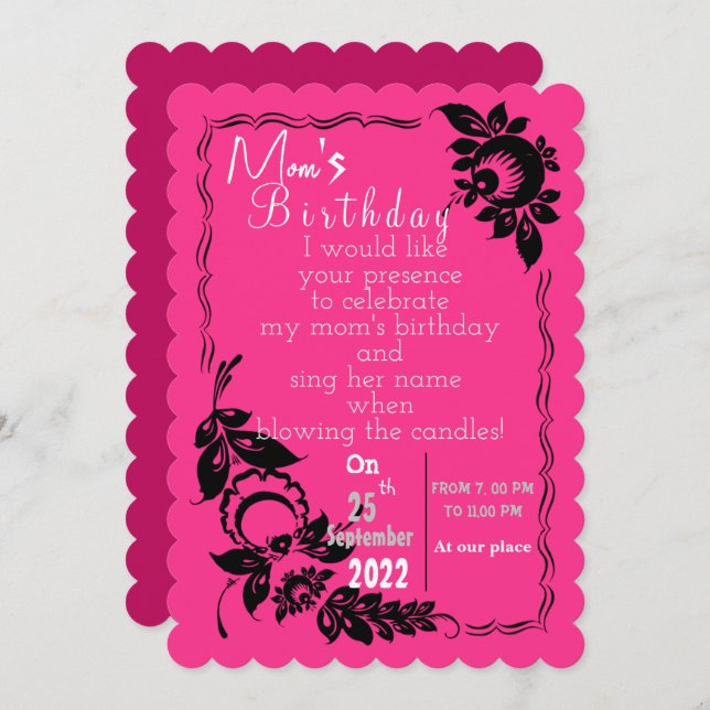 Mom's birthday invitation inbjudningar (Fram/baksida)