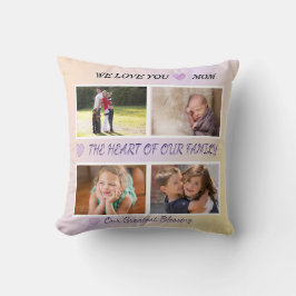 Mom's Blessing - 4 Photo Pastel Heart Tribute Kudde