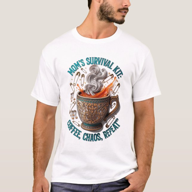 Mom's Survival Kit Tee | Coffee Chaos Repeat Funny (Framsida)