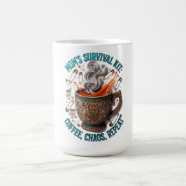 Mom's Survival Kit Tee | Coffee Chaos Repeat Funny Kaffemugg