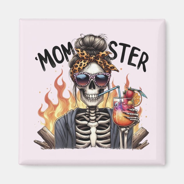 Momster: Fiery Skeleton Mamma Sipping Sangria Magnet (Framsidan)