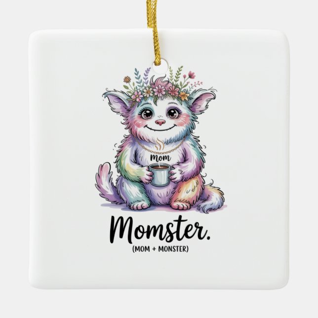 Momster. (Mom + Monster) Julgransprydnad Keramik (Framsida)