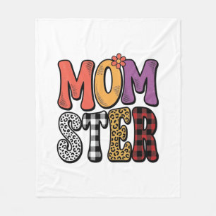 Momster Vintage Mamma Leopard Rutig Typografi Desi Fleecefilt