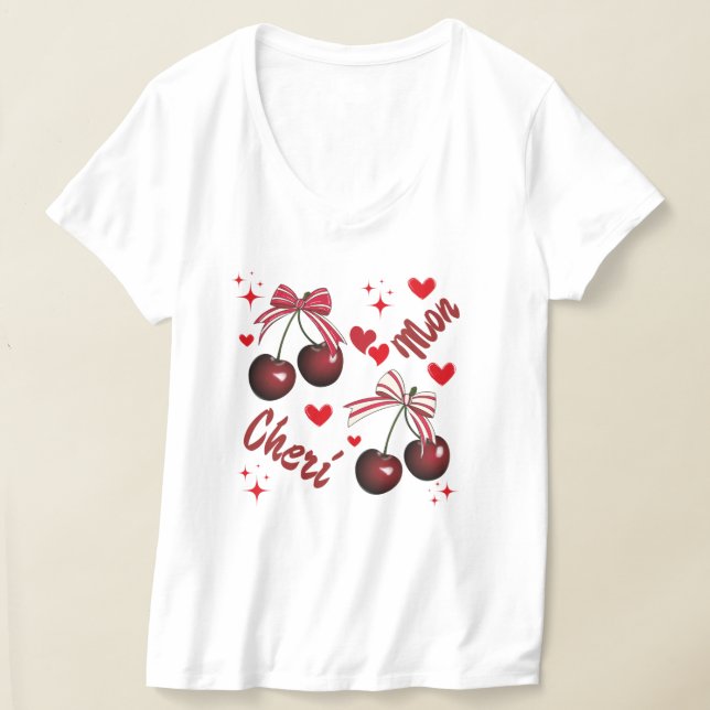 Mon cheri cherry söt fransk t shirt (Laydown)