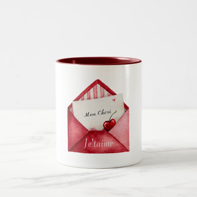Mon Cheri (min kära) Je'taime (jag älskar dig) Två-Tonad Mugg (Center)