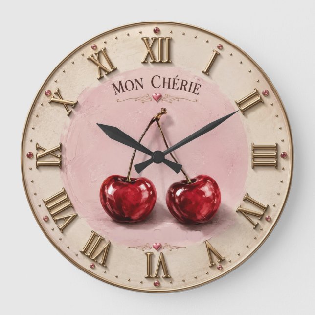 Mon Chérie Cherry  Romantic French Quote  Stor Klocka (Framsida)