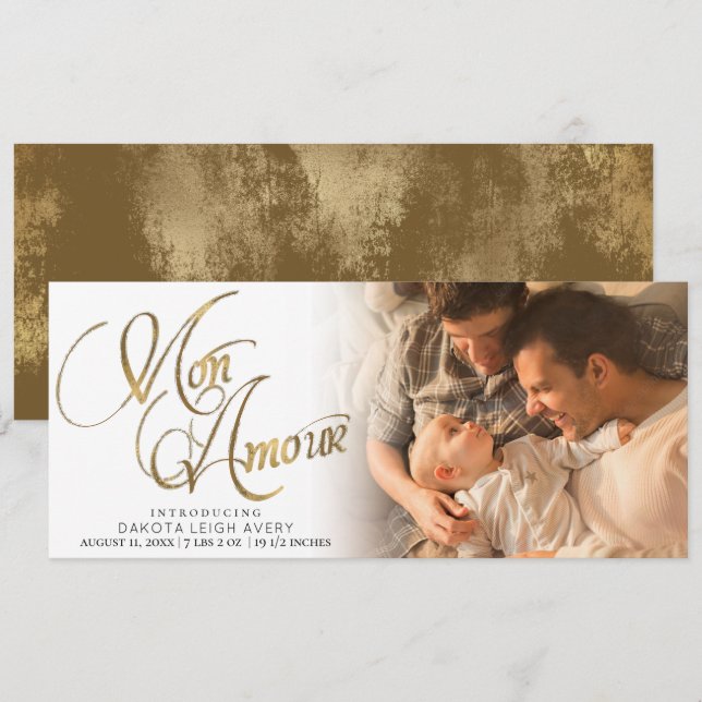 Mon Kärlek | Guld Grunge Foil Nyfödd bebis Birth P Meddelande (Fram/baksida)