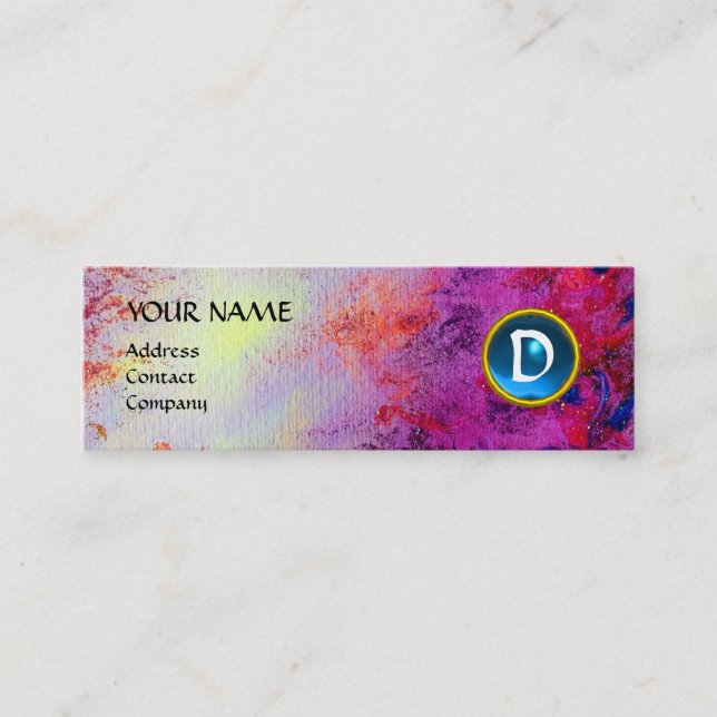 MON MONOGRAM bright fuchsia lila blue Mini Visitkort (Framsida)