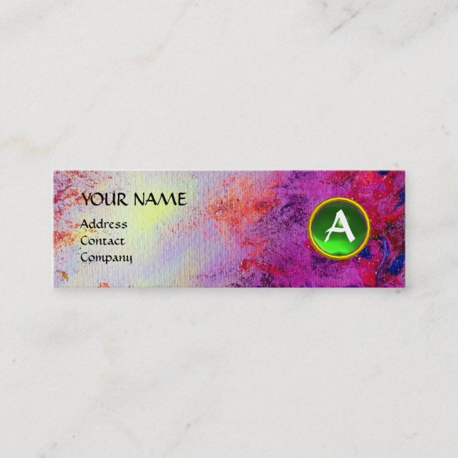 MON MONOGRAM lila grönt för smart fuchsia Mini Visitkort (Framsida)