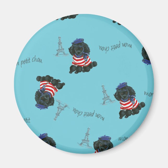 Mon Petit Chou Chou Black Pudel Puppy Magnet (Framsidan)