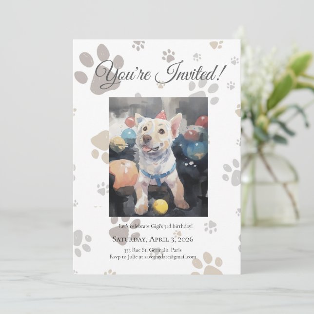 Mon Toutou French Inspired Dog Birthday Invitation Inbjudningar (Stående Fram)