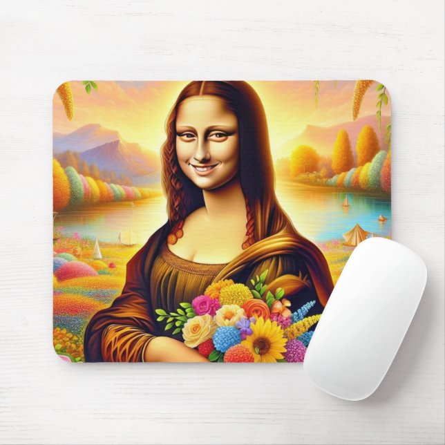 Mona leende och blommor musmatta (Med mus)