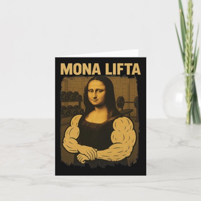 Mona Lifta Gym Workout Funny Mona Lisa Fitness Vin Kort (Framsida)