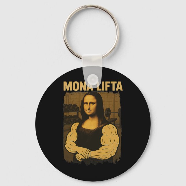 Mona Lifta Gym Workout Funny Mona Lisa Fitness Vin Nyckelring (Framsida)