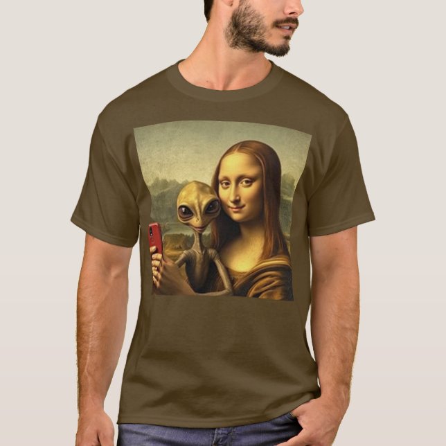 Mona Lisa Alien Selfie - Funny Renaisance T-Shirt (Framsida)