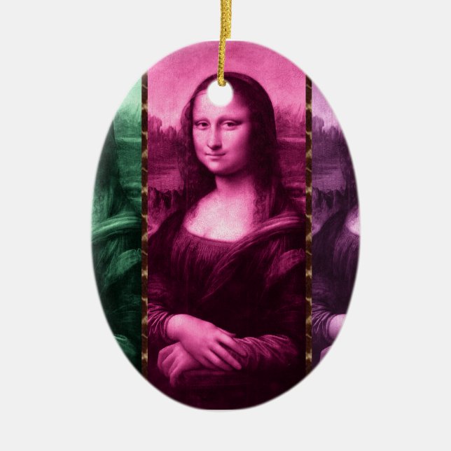 Mona Lisa Animal Print Grönt Rosa Lila Julgransprydnad Keramik (Framsidan)