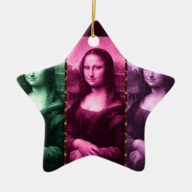 Mona Lisa Animal Print Grönt Rosa Lila Julgransprydnad Keramik (Framsidan)