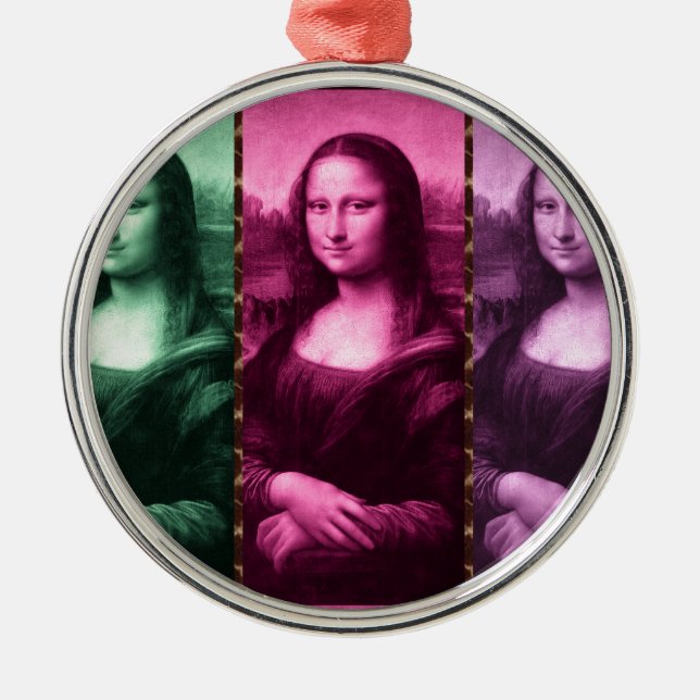 Mona Lisa Animal Print Grönt Rosa Lila Julgransprydnad Metall (Framsidan)