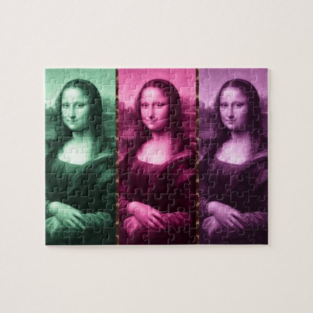 Mona Lisa Animal Print Grönt Rosa Lila Pussel (Horisontell)