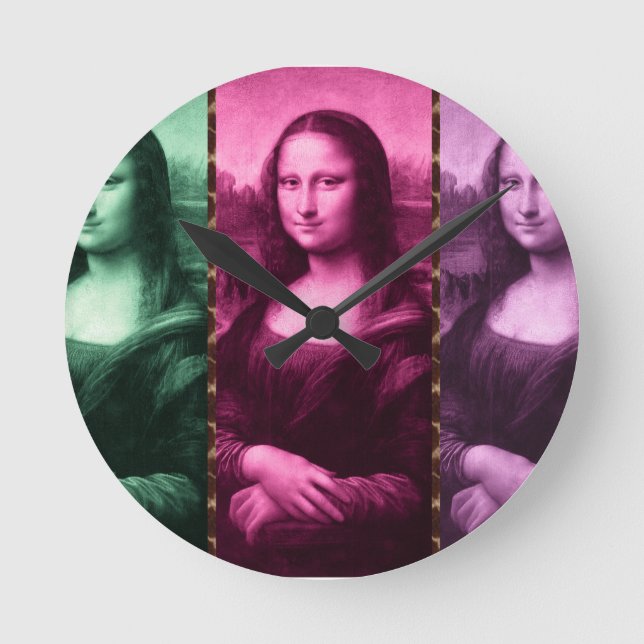 Mona Lisa Animal Print Grönt Rosa Lila Rund Klocka (Framsida)