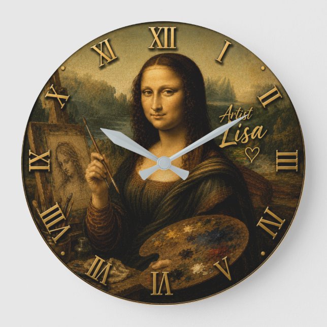 Mona Lisa Artist Funny Fine Art Painter  Stor Klocka (Framsida)