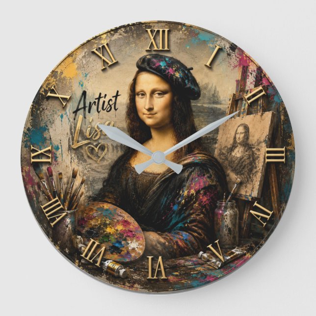 Mona Lisa Artist Funny Painter Studio Stor Klocka (Framsida)