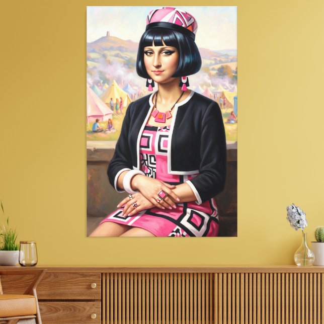 Mona Lisa Återuppfunnen 1960-Tals Mode Canvastryck (Insitu (Vardagsrum))