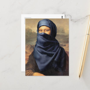 Mona Lisa bär en scarf Leonardo da Vinci Vykort