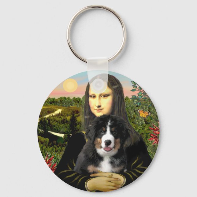 Mona Lisa - Bernese Mt Hund Puppy Nyckelring (Framsida)