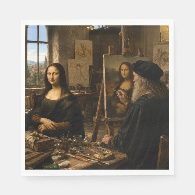 Mona Lisa besöker Leonardo Da Vincis ateljé nr 2 Pappersservett (Framsidan)