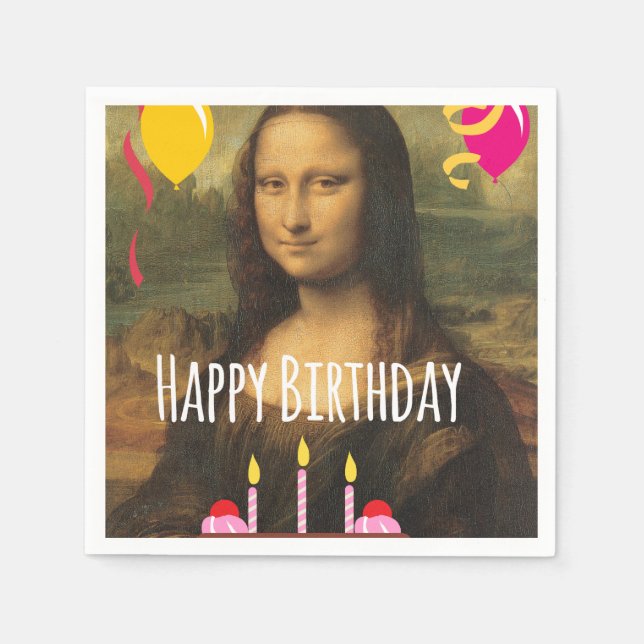 Mona Lisa Birthday med kummel och ballonger Pappersservett (Framsidan)