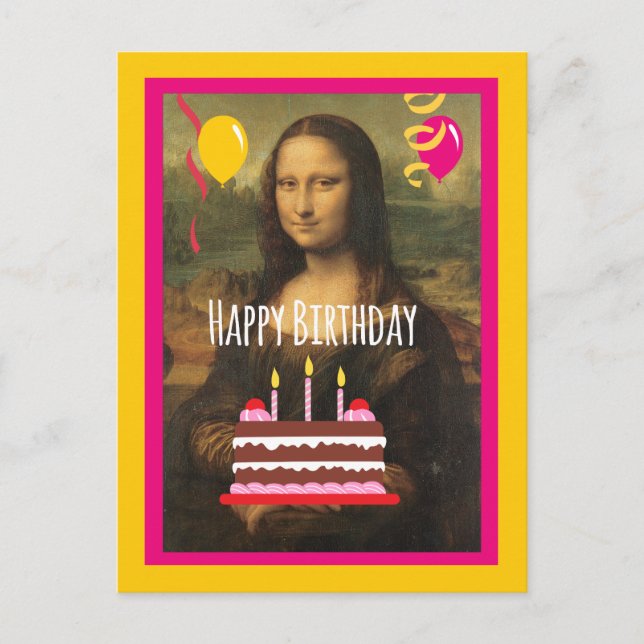 Mona Lisa Birthday med kummel och ballonger Vykort (Framsida)