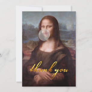 Mona Lisa blåser en grå tuggummibubbla Tack Kort