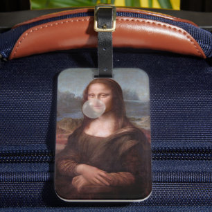 Mona Lisa blåser grått bubbelgum Bagagebricka
