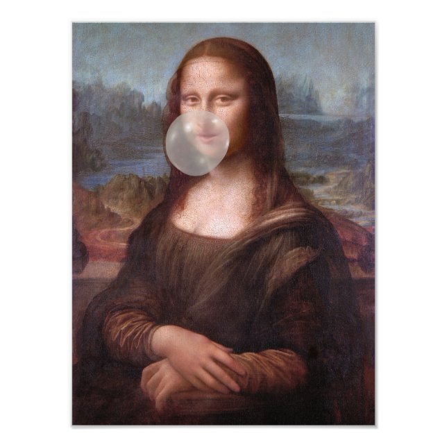 Mona Lisa blåser grått bubbelgum Fototryck (Framsidan)