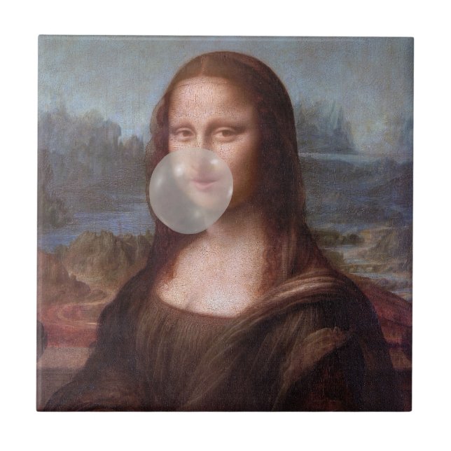 Mona Lisa blåser grått bubbelgum Kakelplatta (Framsidan)