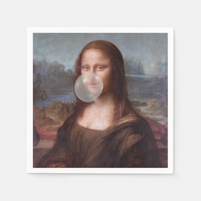 Mona Lisa blåser grått bubbelgum Pappersservett (Framsidan)